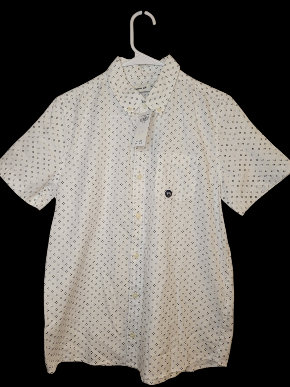 Abercrombie Kids Short Sleeve White Patterned Button-Up Shirt
